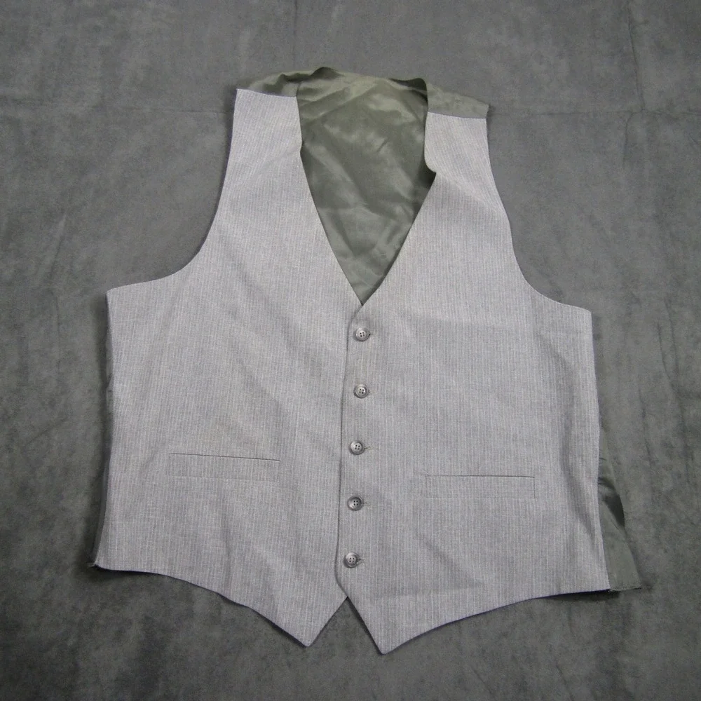 Suit Vest Mens XL Grey Pinstripe Formal Five Button Waistcoat Wedding